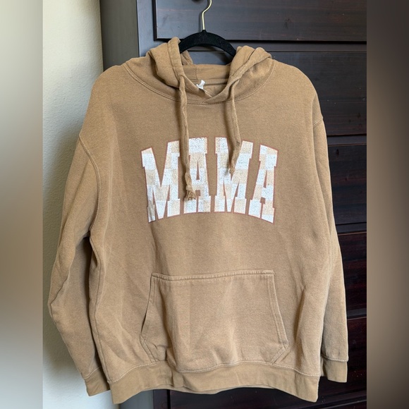 Live And Tell Tops - Mama Graphic Hoodie in Brown - Women's Pullover Sweatshirt